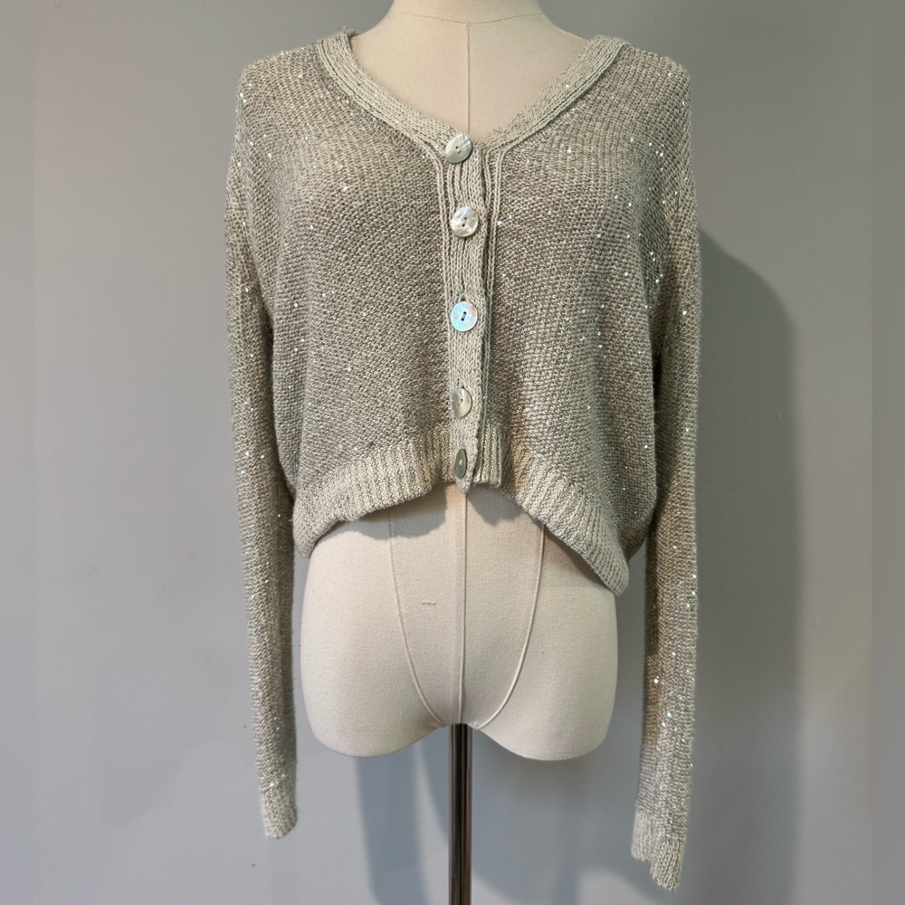 NWT Zara glitter Grey Button up Cardigan Sweater size medium